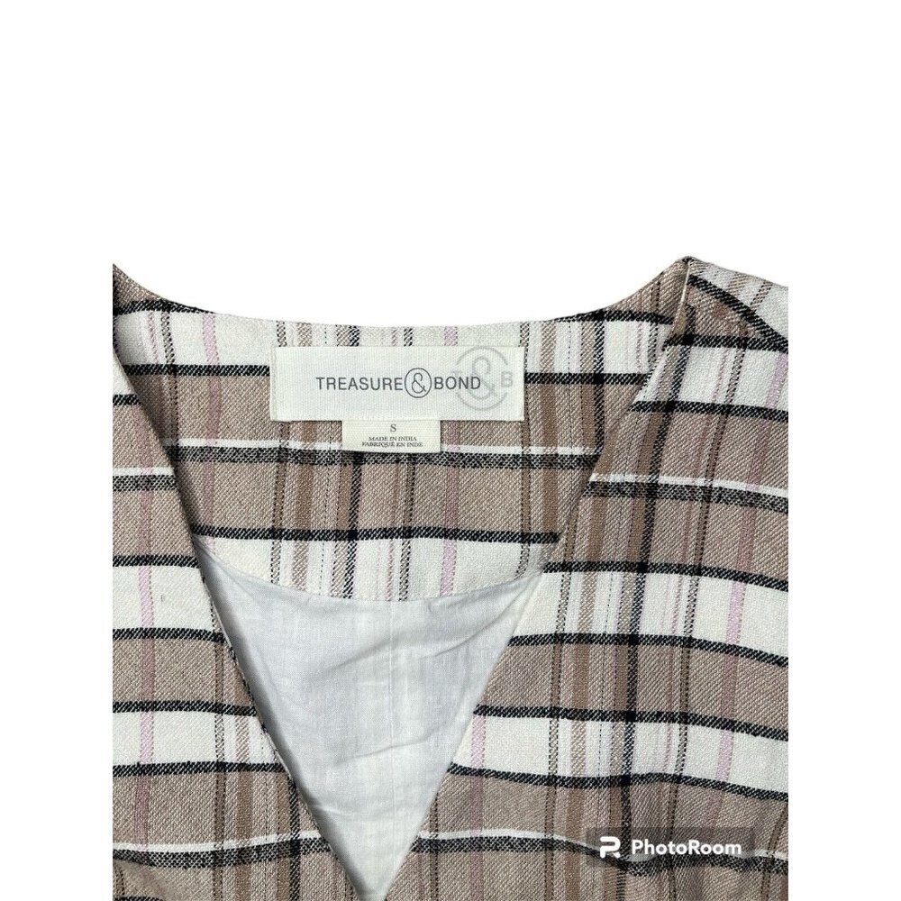 Treasure Bond Womens  Relaxed Fit Vest Plaid Cropped Jacket Blazers Size S NWOT - Picture 4 of 4